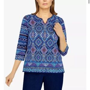 Alfred Dunner Petite Daze Mosaic Diamond Border Top